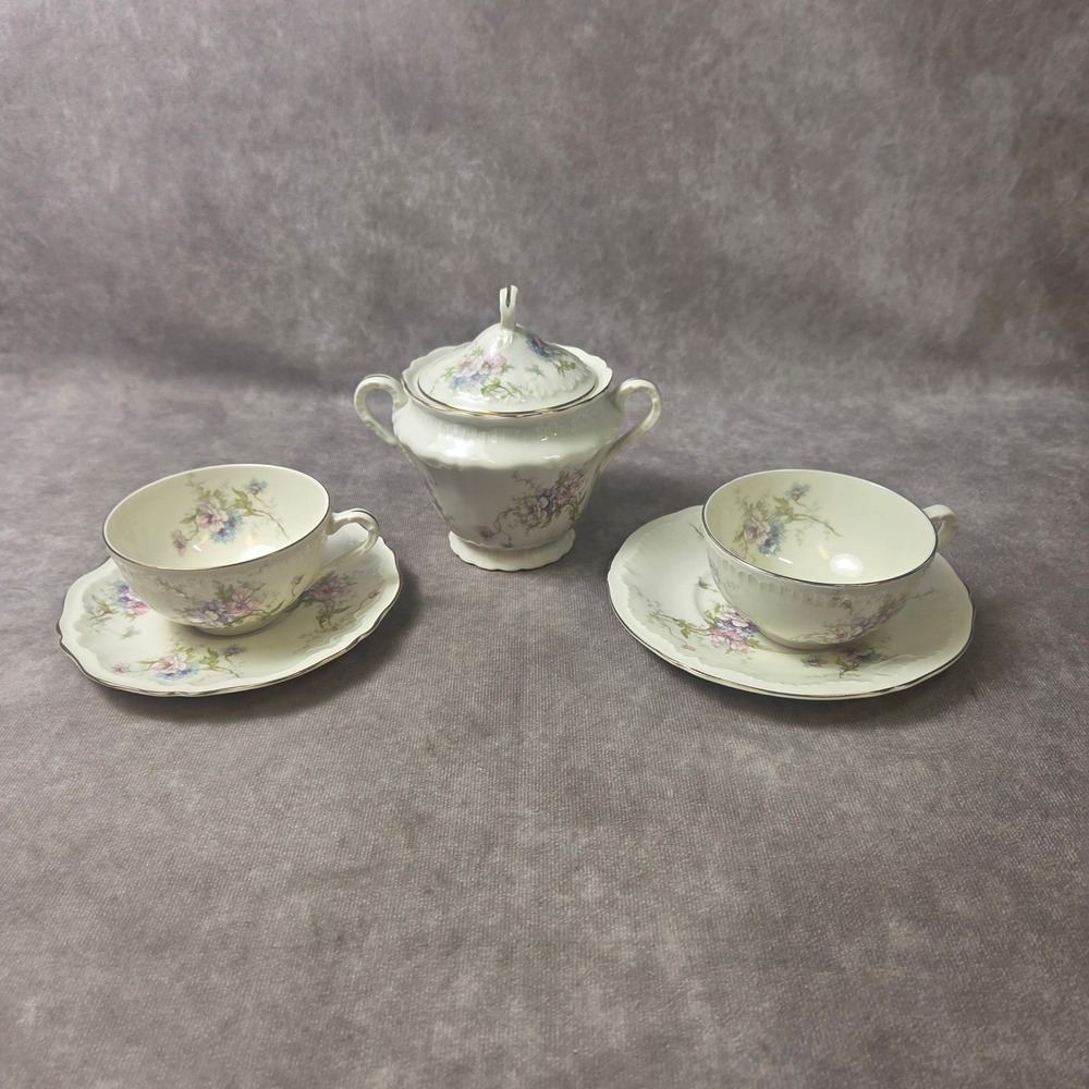 Theodore Haviland New York Annette Tea Set 2 Cups 2 Saucers Lidded Sugar Bowl